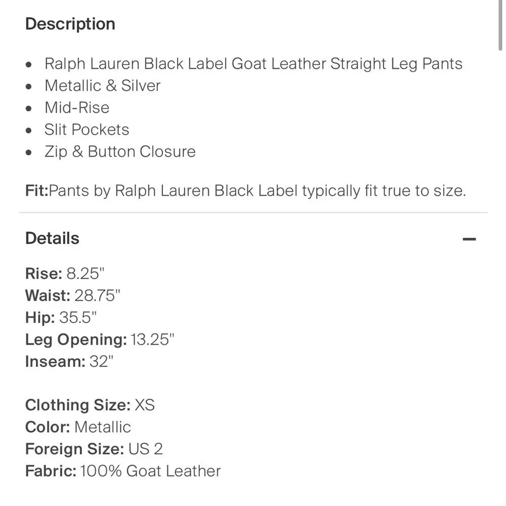 Ralph Lauren black label metallic black pants size 2 - Picture 9 of 12